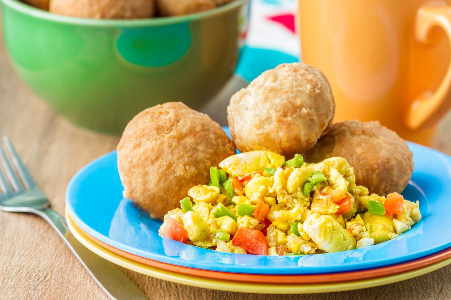 Photo of ackee, saltfish, and festival